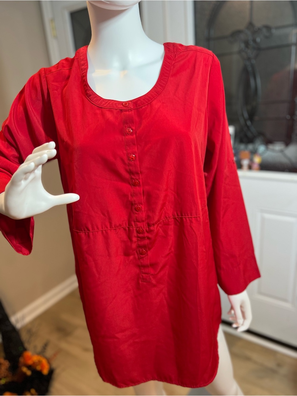 Roaman's Red Button-Front Tunic Top
